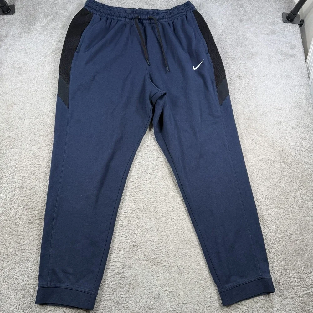 Nike Sweatpants Mens 3XL Blue Jersey Knit Swoosh Zip Pocket Dri-Fit Joggers Gym